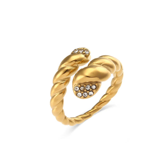 Croissant Zircon Gold Plated Snake Ring